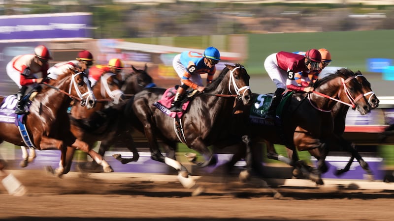 Ryusei Sakai (5) monta a Forever Young rumbo a la victoria en la Breeders' Cup Classic el...