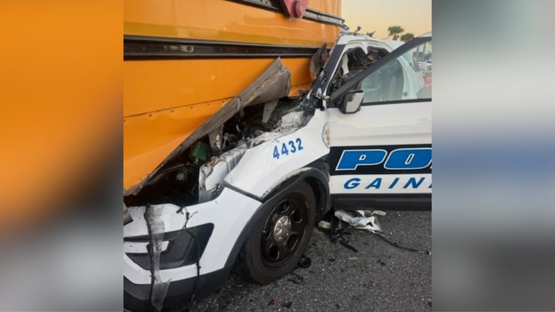 A Gainesville police officer is in the hospital after crashing his patrol car into a Marion...